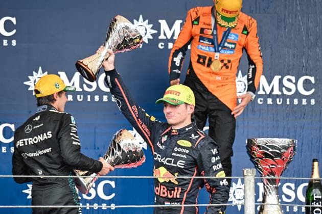 Max Verstappen of Red Bull on the podium after the F1 Grand Prix of Brazil at Autodromo Jose Carlos Pace on November 09, 2025 in Sao Paulo, Brazil. (Photo by Richard Callis SPP)  Copyright: xRichardxCallis SPPx Sportspressphoto_SPR59986