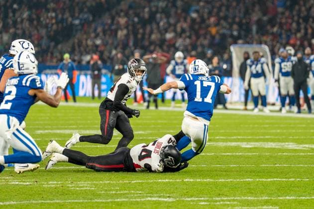 Germany, American Football, NFL, Week 10, 2025 2026, Indianapolis Colts Atlanta Falcons on 09 11 in Berlin Olympiastadion Daniel Jones QB, Indianapolis Colts Copyright: xSvenxHeidmannx