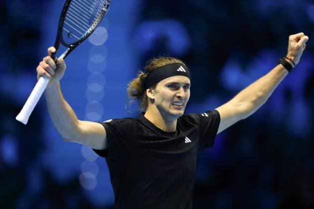 November 9, 2025, Turin, Piedmont, Italy: ALEXANDER ZVEREV of Germany reacts to defeating BEN SHELTON of United States in the Men s Singles round robin game of the ATP, Tennis Herren Tennis Finals in Turin, Italy Turin Italy - ZUMAc179 20251109_zep_c179_203 Copyright: xMickaelxChavetx