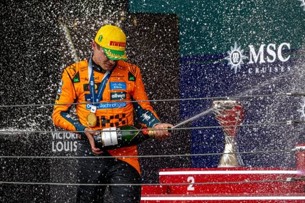 SAO PAULO, BRAZIL: Lando Norris, racing for the McLaren F1 team during the 2025 Formula 1 Sao Paulo Grand Prix at the Interlagos Circuit in Sao Paulo, Brazil