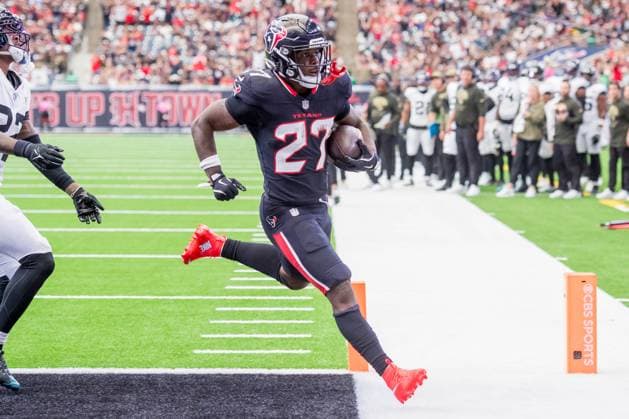 November 9, 2025: Houston Texans running back Woody Marks (27) runs for a touchdown during a game between the Jacksonville Jaguars and the Houston Texans in Houston, TX. .. CSM - ZUMAc04_ 20251109_zma_c04_117 Copyright: xTraskxSmithx