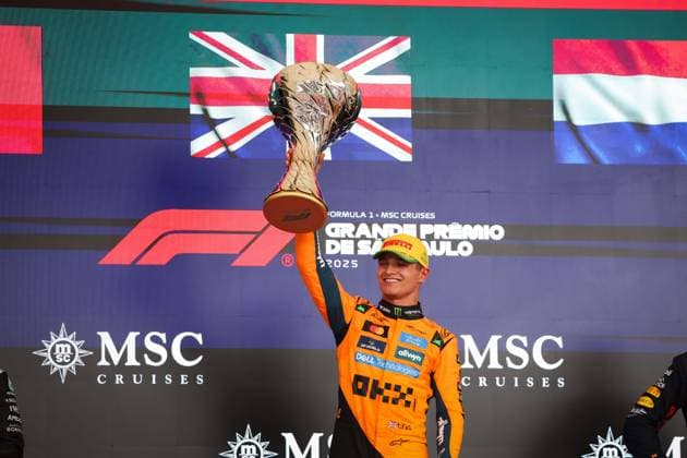 F1 - SAO PAULO GRAND PRIX 2025 podium NORRIS Lando (gbr), McLaren F1 Team MCL39, portrait during the 2025 Formula 1 Grande Premio de Sao Paulo, 2025 Sao Paulo Grand Prix, 21th round of the 2025 FIA Formula One World Championship, WM, Weltmeisterschaft from November 7 to 9, 2025 on the Interlagos, in Sao Paulo, Brazil - Sao PauloBrazil  Copyright: xANTONINxVINCENTx
