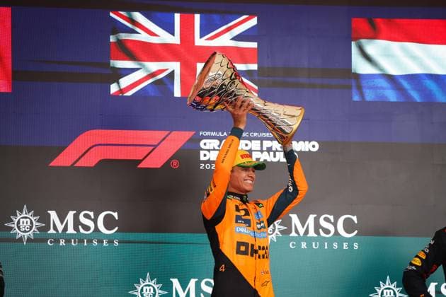 F1 - SAO PAULO GRAND PRIX 2025 podium NORRIS Lando (gbr), McLaren F1 Team MCL39, portrait during the 2025 Formula 1 Grande Premio de Sao Paulo, 2025 Sao Paulo Grand Prix, 21th round of the 2025 FIA Formula One World Championship, WM, Weltmeisterschaft from November 7 to 9, 2025 on the Interlagos, in Sao Paulo, Brazil - Sao PauloBrazil  Copyright: xANTONINxVINCENTx