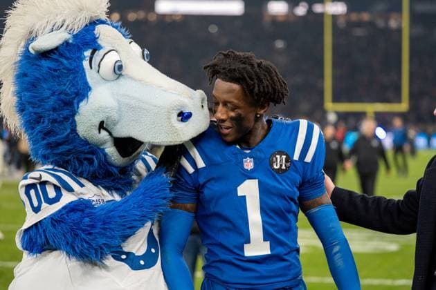 Germany, American Football, NFL, Week 10, 2025 2026, Indianapolis Colts Atlanta Falcons on 09 11 in Berlin Olympiastadion Sauce Gardner CB, Indianapolis Colts and Blue Copyright: xSvenxHeidmannx