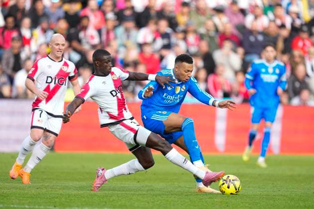 November 9, 2025, Madrid, Madrid, Spain: Kylian Mbappe of Real Madrid CF and Nobel Mendy of Rayo Vallecano in action during the Spanish League, LaLiga EA Sports, football match played between Rayo Vallecano and Real Madrid C.F. at Estadio de Vallecas on November 9, 2025, in Madrid, Spain. Madrid Spain - ZUMAa181 20251109_zaa_a181_125 Copyright: xOscarxJ.xBarrosox