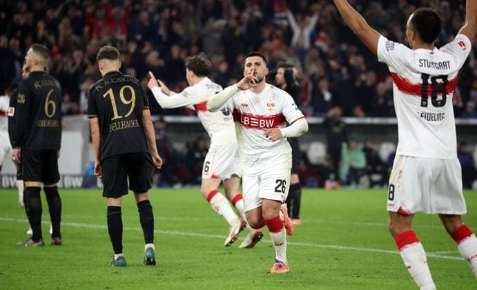 09 11 25 VfB Stuttgart FC Augsburg Germany, Stuttgart, 09 11 2025, Football, Bundesliga, Season 2025 2026, VfB Stuttgart FC Augsburg Deniz Undav VfB Stuttgart Jubel Tor 3 2 Undav