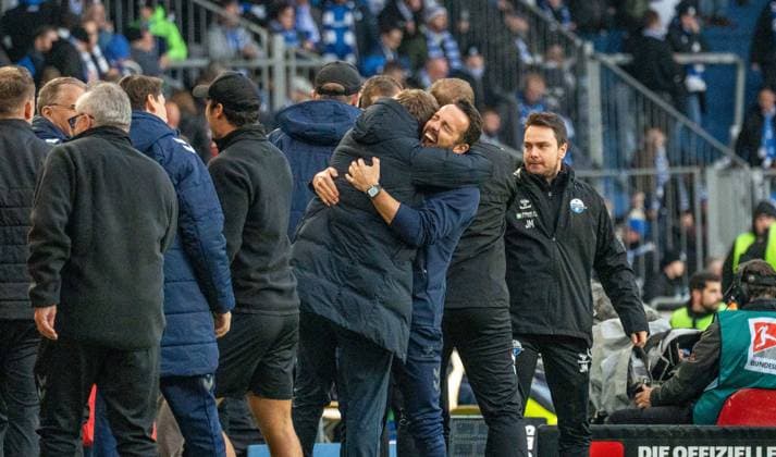 09 11 25 1 FC Magdeburg SC Paderborn Germany, Magdeburg, 09 11 2025, Football, 2 Bundesliga, Season 2025 2026, 1 FC Magdeburg SC Paderborn 0 1 Ralf Kettemann Coach SC Paderborn Final cheer