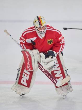 Mathias Niederberger goalie of Germany during the match GERMANY - SLOVAKIA 3-0 DEB Ice hockey, Eishockey DEUTSCHLAND CUP in Landshut, Germany, November 9, 2025, Season 2025 2026.