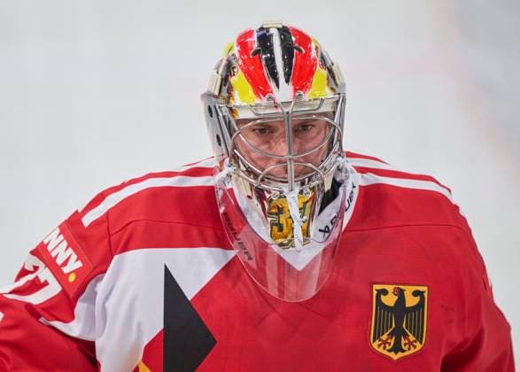 Maximilian Franzreb goalkeeper of Germany during the match GERMANY - SLOVAKIA 3-0 DEB Ice hockey, Eishockey DEUTSCHLAND CUP in Landshut, Germany, November 9, 2025, Season 2025 2026.