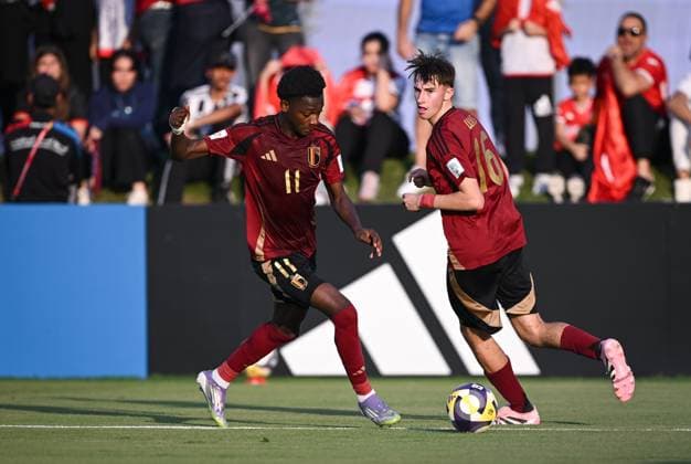 Football, Junior U 17 World Cup 2025 Preliminary Round 09 11 2025 Group D Belgium Tunisia Jesse Bisiwu left, Belgium and Axl Wins right, Belgium