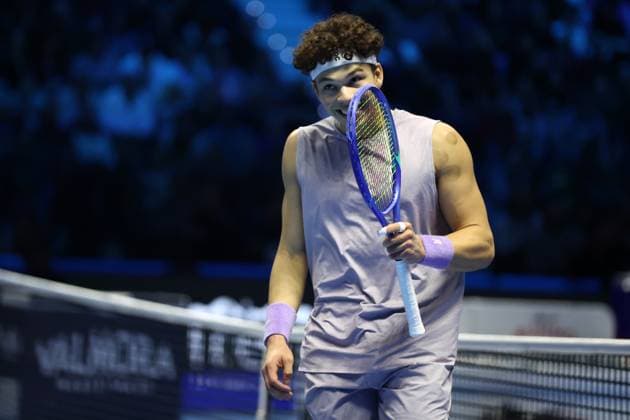Alexander Zverev vs Ben Shelton Ben Shelton of USA celebrates during the Round Robin singles match between Alexander Zverev of Germany and Ben Shelton of Usa on Day One of the Nitto ATP, Tennis Herren World Tour Finals. Turin Inalpi Arena Italy Copyright: xMarcoxCanonierox