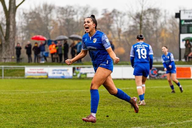 09 11 2025, GER, Soccer, Women, Season 2025 2026, State Cup, TSV Sundhausen 1869 FC Carl Zeiss Jena U20 Juniors Anika Metzner FC Carl Zeiss Jena U20 Juniors 99867 Gotha OT Sundhausen Rasenplatz Sportplatz Truegleb Thüringen Germany