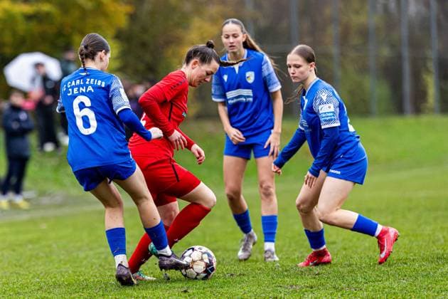 09 11 2025, GER, Soccer, Women, Season 2025 2026, State Cup, TSV Sundhausen 1869 FC Carl Zeiss Jena U20 Juniors In the Womens State Cup, FC Carl Zeiss Jena U20 Juniors won their away match at TSV Sundhausen 1869 with 0 7 99867 Gotha OT Sundhausen Rasenplatz Sportplatz Truegleb Thüringen Germany