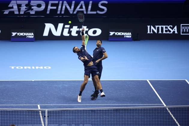Mate Pavic (Croatia) controls the ball, Day 2, Nitto ATP, Tennis Herren Finals 2025, INALPI Arena, November 10, 2025, Turin, Italy.