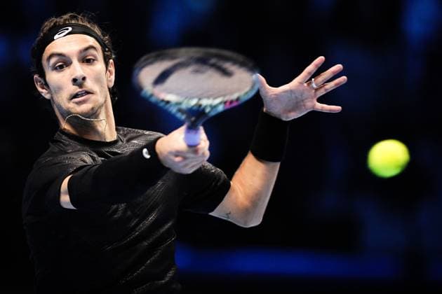 Italy s Lorenzo Musetti returns the ball to United StatesÕ Taylor Fritz during the singles tennis match of the ATP, Tennis Herren World Tour Finals at the Inalpi Arena in Turin, Italy - Sunday, Nov. 10, 2025. - .  Copyright: xMarcoxAlpozzi LaPressex