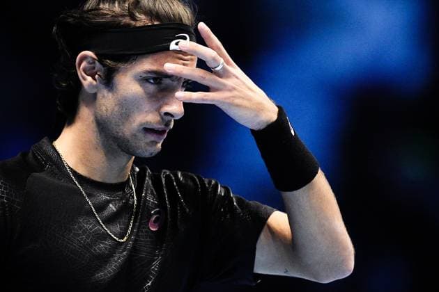 Italy s Lorenzo Musetti react during the singles tennis match of the ATP, Tennis Herren World Tour Finals against United StatesÕ Taylor Fritz at the Inalpi Arena in Turin, Italy - Sunday, Nov. 10, 2025. - .  Copyright: xMarcoxAlpozzi LaPressex