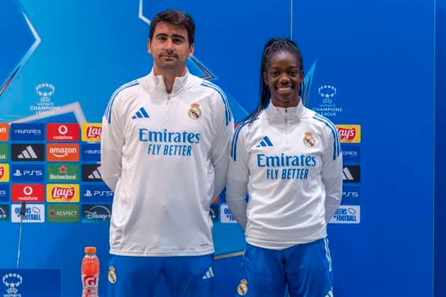 November 10, 2025, Madrid, Madrid, Spain: Pre-match press conference, PK, Pressekonferenz for the Women s Champions League match between REAL MADRID WOMEN Vs. PARIS FOOTBALL CLUB WOMEN, NAOMI FELLER of Real Madrid Femenino CF and coach PAU MARC QUESADA. November 10, 2025, Valdebebas, Madrid, Spain. Madrid Spain - ZUMAc312 20251110_zsp_c312_001 Copyright: xOscarxManuelxSanchezx