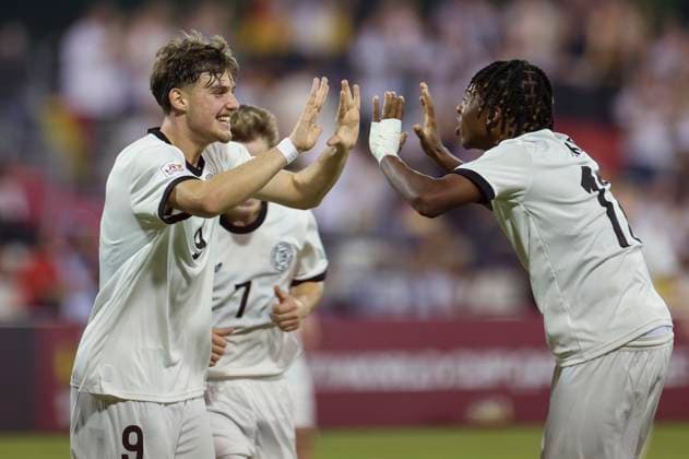 El Salvador v Germany Group G- FIFA U-17 World Cup Qatar 2025 Alexander Staff of Germany celebrates after scoring a goal during the FIFA U-17 World Cup Qatar 2025 Group G match between El Salvador and Germany in Doha, Qatar, on November 10, 2025. DOHA Qatar Copyright: xNOUSHADxTHEKKAYILx