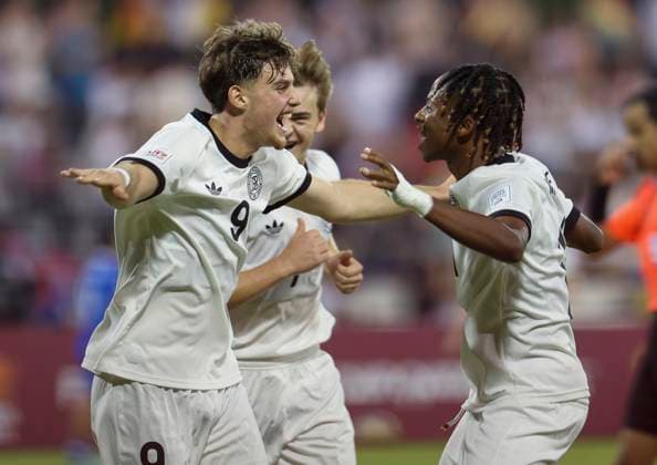 El Salvador v Germany Group G- FIFA U-17 World Cup Qatar 2025 Alexander Staff of Germany celebrates after scoring a goal during the FIFA U-17 World Cup Qatar 2025 Group G match between El Salvador and Germany in Doha, Qatar, on November 10, 2025. DOHA Qatar Copyright: xNOUSHADxTHEKKAYILx