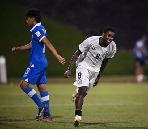 Football, Junior U 17 World Cup 2025 in Doha Qatar Preliminary round 10 11 2025 Group G El Salvador Germany CHEERS Germany Jeremiah Dennit Mensah after his goal to make it 0 5