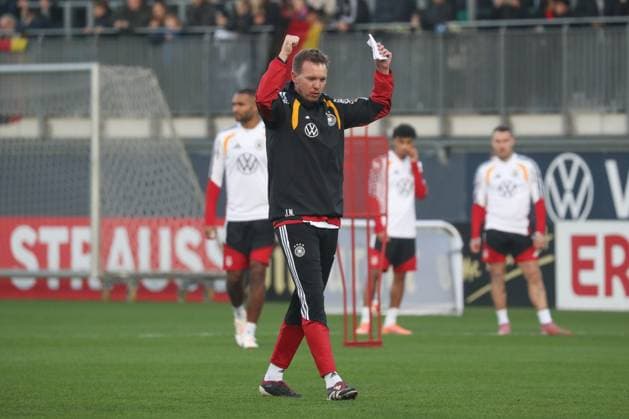 10 11 2025, xgox, football German national team public training emspor, v l Julian Nagelsmann Germany, coach gives instructions, gestures with arms, gesticulates, gives instructions DFL DFB REGULATIONS PROHIBIT ANY USE OF PHOTOGRAPHS as IMAGE SEQUENCES and or QUASI VIDEO Wolfsburg