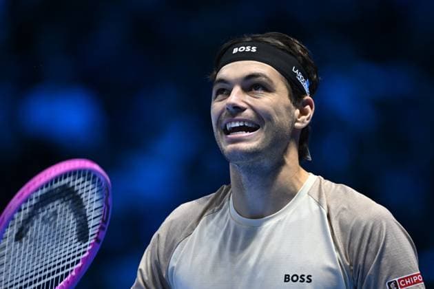2025 Nitto ATP, Tennis Herren Finals - Fritz v Musetti Taylor Fritz (USA) during his first round match at the 2025 Nitto ATP Finals in Torino, ITALY, on November 10, 2025. Photo by Corinne Dubreuil ABACAPRESS.COM Torino Italy  Copyright: xDubreuilxCorinne ABACAx