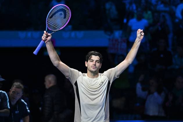 2025 Nitto ATP, Tennis Herren Finals - Fritz v Musetti Taylor Fritz (USA) during his first round match at the 2025 Nitto ATP Finals in Torino, ITALY, on November 10, 2025. Photo by Corinne Dubreuil ABACAPRESS.COM Torino Italy  Copyright: xDubreuilxCorinne ABACAx