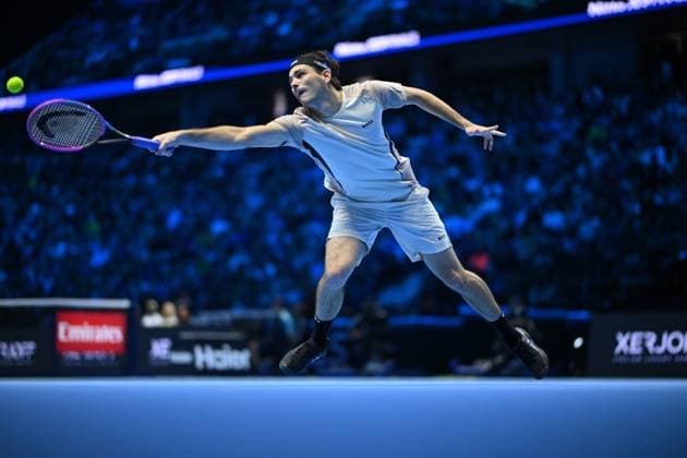 2025 Nitto ATP, Tennis Herren Finals - Fritz v Musetti Taylor Fritz (USA) during his first round match at the 2025 Nitto ATP Finals in Torino, ITALY, on November 10, 2025. Photo by Corinne Dubreuil ABACAPRESS.COM Torino Italy  Copyright: xDubreuilxCorinne ABACAx