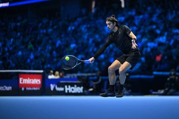 2025 Nitto ATP, Tennis Herren Finals - Fritz v Musetti Lorenzo Musetti (ITA) during his first round match at the 2025 Nitto ATP Finals in Torino, ITALY, on November 10, 2025. Photo by Corinne Dubreuil ABACAPRESS.COM Torino Italy  Copyright: xDubreuilxCorinne ABACAx
