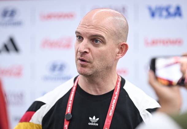 Football, Junior U 17 World Cup 2025 in Doha Qatar Preliminary round 10 11 2025 Group G El Salvador Germany Coach Marc Patrick Meister Germany during the interview in the mixed zone