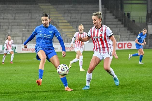 Loreen Bender Bayer 04 Leverkusen, 19 , Greta Stegemann SC Freiburg Frauen, 16 GER, SC Freiburg Bayer 04 Leverkuse, Frauen Fussball, Google Pixel Frauen Bundesliga, 10 Spieltag, Saison 2025 2026, 10 11 2025 DFB REGULATIONS PROHIBIT ANY USE OF PHOTOGRAPHS AS IMAGE SEQUENCES AND OR QUASI VIDEO GER, SC Freiburg Bayer 04 Leverkuse, Frauen Fussball, Google Pixel Frauen Bundesliga, 10 Spieltag, Saison 2025 2026, 10 11 2025 Freiburg Copyright: xEibner-Pressefoto ThomasxHessx EP_THS