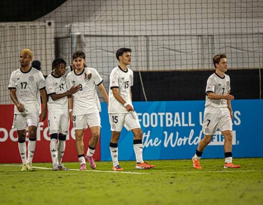Football FIFA U17, U 17 World Cup Qatar 2025 El Salvador vs Germany Group G Match 61 Maik Afri Akumu Germany, 17 Wisdom Mike Germany, 11 Alexander Staff Germany, 9 Niklas Scheller Germany, 15 Benjamin Ley Germany, 7 Goal celebration, joy, emotion Copyright: xRedhaxHosnixSegganix