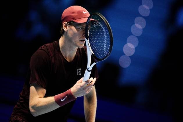 Italy s Jannik Sinner react during the singles tennis match of the ATP, Tennis Herren World Tour Finals against Canada s Felix Auger Aliassime at the Inalpi Arena in Turin, Italy - Sunday, Nov. 10, 2025. - .  Copyright: xMarcoxAlpozzi LaPressex