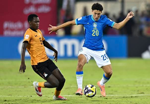 Zambia v Brazil: Group H- FIFA U-17 World Cup Qatar 2025 Felipe Morais of Brazil and Nelson Chilemu of Zambia in action during the FIFA U-17 World Cup Qatar 2025 Group H match between Zambia and Brazil in Doha, Qatar, on November 10, 2025. DOHA Qatar Copyright: xNOUSHADxTHEKKAYILx