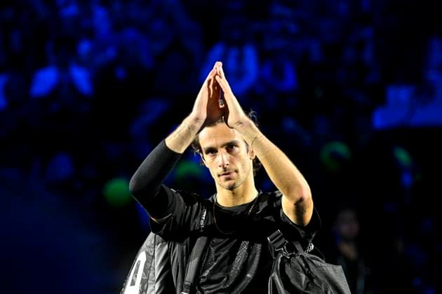 10th November 2025; Palasport Olimpico Arena, Turin, Italy; Nitto ATP, Tennis Herren Finals Tennis 2025; Lorenzo Musetti of Italy plays a backhand against Taylor Fritz of the United States  BestxImages