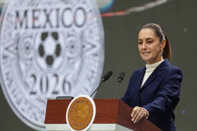 (251111) -- MEXICO CITY, Nov. 11, 2025 -- Mexican President Claudia Sheinbaum speaks during the presentation of the FIFA World Cup, WM, Weltmeisterschaft, Fussball 2026 organization plan in Mexico City, capital of Mexico, on Nov. 10, 2025. ) (SP)MEXICO-MEXICO CITY-FOOTBALL-FIFA WORLD CUP 2026-PRESENTATION FranciscoxCanedo 