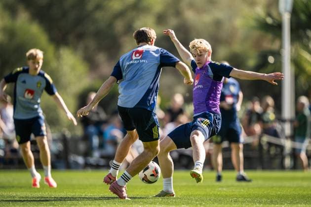 251111 Lucas Bergvall of the Swedish national football team during a training session on November 11, 2025 in Marbella Photo Joel Marklund BILDBYRAN code JM JM0746 bbeng fotboll football soccer fotball vm kval fifa world cup qualifier träning practice training sverige sweden sverige a  Copyright: JOELxMARKLUND BB251111JM021