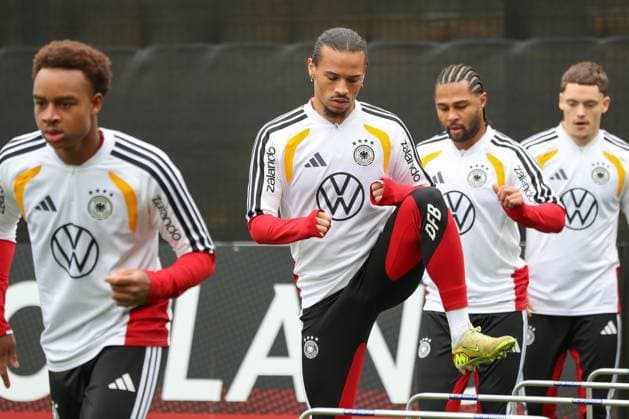 11 11 2025, xgox, Football German National Team Training emspor, v l Leroy Sane Germany, DFL DFB REGULATIONS PROHIBIT ANY USE OF PHOTOGRAPHS as IMAGE SEQUENCES and or QUASI VIDEO Wolfsburg