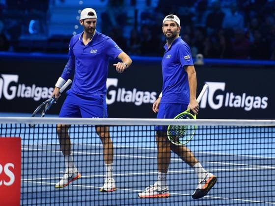 November 11, 2025, Torino, Italy: Simone Bolelli of Italy and Andrea Vavassori of Italy in action during the Doubles Round Robin match against Marcel Granollers of Spain and Horacio Zeballos of Argentina at the ATP, Tennis Herren Finals in Turin, Italy, 11 November 2025. ANSA Alessandro Di Marco Nitto ATP Finals 2025  - ZUMAa110 20251111_zaf_a110_004 Copyright: xAnsa AlessandroxDixMarcox