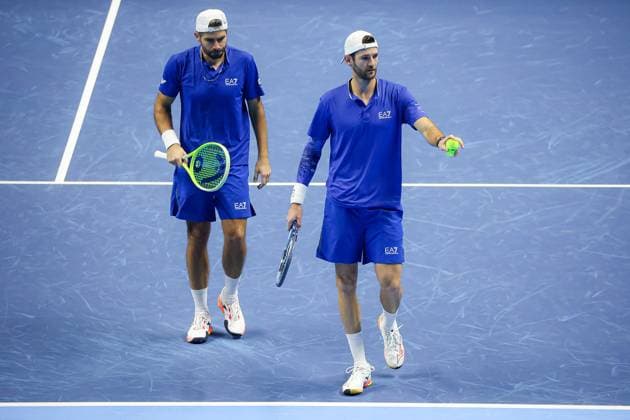 Simone Bolelli and Andrea Vavassori in double match during Nitto ATP, Tennis Herren Finals 2025, International Tennis match in Turin, Italy, November 11 2025  Copyright: xRobertaxCorradin IPAxSportx xipa-agency.netx xx IPA_67826328 IPA_Agency_IPA67826328