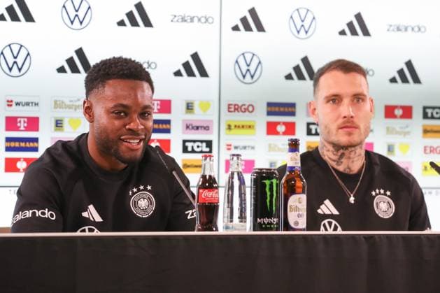 11 11 2025, xtgx, Football German National Team Press Conference emspor, v l Ridle Baku Germany, David Raum Germany, DFL DFB REGULATIONS PROHIBIT ANY USE OF PHOTOGRAPHS as IMAGE SEQUENCES and or QUASI VIDEO Wolfsburg