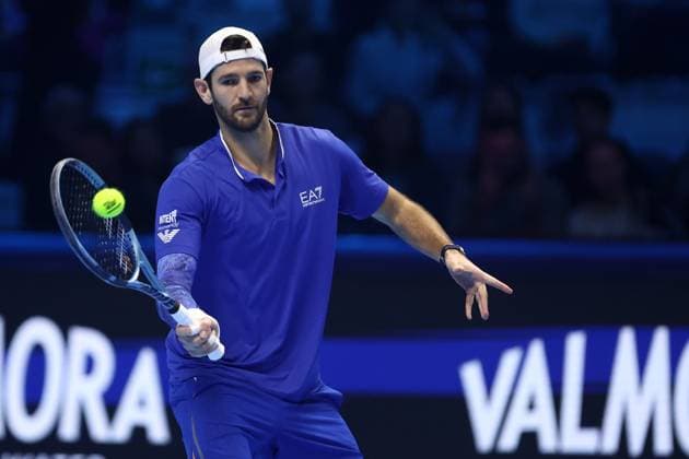 Andrea Vavassori (Italy) controls the ball, day 3, Nitto ATP, Tennis Herren Finals 2025, INALPI Arena, November 11, 2025, Turin, Italy.