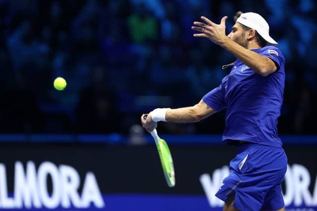 Simone Bolelli (Italy) controls the ball, day 3, Nitto ATP, Tennis Herren Finals 2025, INALPI Arena, November 11, 2025, Turin, Italy.