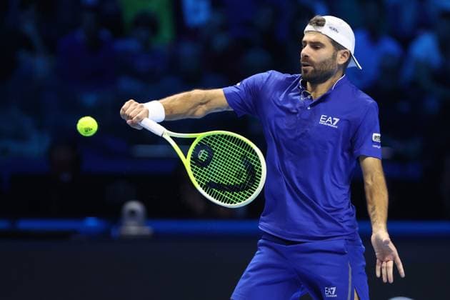 Simone Bolelli (Italy) controls the ball, day 3, Nitto ATP, Tennis Herren Finals 2025, INALPI Arena, November 11, 2025, Turin, Italy.