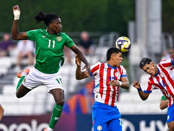 Republic of Ireland v Paraguay: Group J - FIFA U-17 World Cup Qatar 2025 Jaden Umeh of Republic of Ireland and Jhosias Campss of Paraguay in action during the FIFA U-17 World Cup Qatar 2025 Group J match between Republic of Ireland v Paraguay in Doha, Qatar, on November 11, 2025. DOHA Qatar Copyright: xNOUSHADxTHEKKAYILx