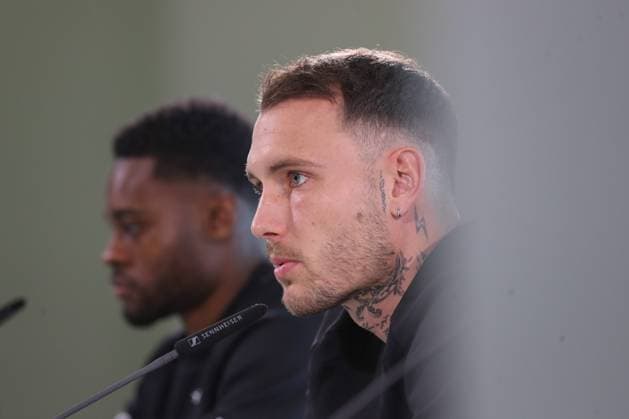 11 11 2025, xtgx, Football German National Team Press Conference emspor, v l Ridle Baku Germany, , David Raum Germany, DFL DFB REGULATIONS PROHIBIT ANY USE OF PHOTOGRAPHS as IMAGE SEQUENCES and or QUASI VIDEO Wolfsburg