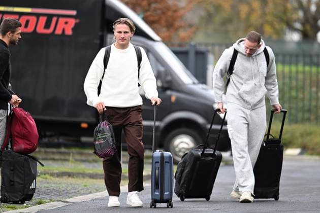 Kazakhstan v Belgium - FIFA World Cup, WM, Weltmeisterschaft, Fussball 2026 UEFA Qualifier - Media Activities 11 11 2025 TUBIZE, BELGIUM - NOVEMBER 11 : Vermant Romeo and Sels Matz goalkeeper of Belgium arrives at the training grounds of the Royal Belgian Football Association ahead of the FIFA World Cup 2026 European Qualifiers match between Kazakhstan and Belgium on November 11, 2025 in Tubize, Belgium, 11 11 2025 Tubize Belgium  Copyright: xVincentxKalutx