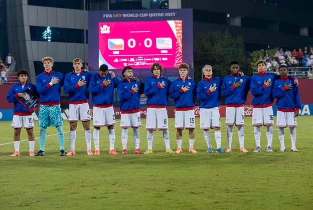Czechia v USA : Group I - FIFA U-17 World Cup Qatar 2025 Starting players of USA line up prior to the FIFA U-17 World Cup Qatar 2025 Group I match between Czechia v USA in Doha, Qatar, on November 11, 2025. DOHA Qatar Copyright: xNOUSHADxTHEKKAYILx