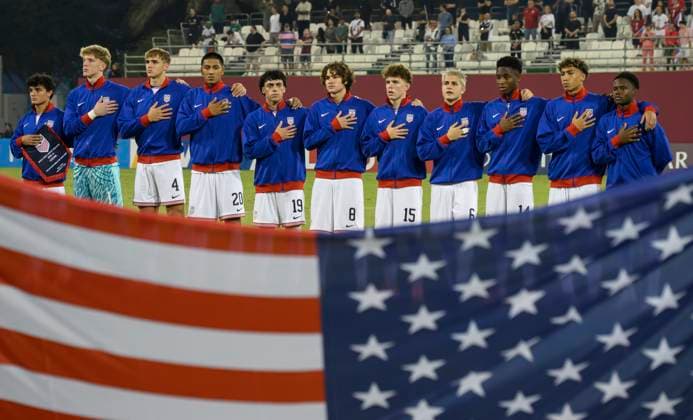 Czechia v USA : Group I - FIFA U-17 World Cup Qatar 2025 Starting players of USA line up prior to the FIFA U-17 World Cup Qatar 2025 Group I match between Czechia v USA in Doha, Qatar, on November 11, 2025. DOHA Qatar Copyright: xNOUSHADxTHEKKAYILx
