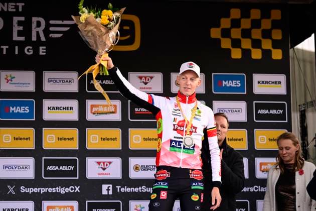 Telenet Superprestige 2025-2026 Niel NIEL, BELGIUM - NOVEMBER 11 : Vanthourenhout Michael (BEL) of Pauwels Sauzen - Altez Industriebouw pictured during the podium ceremony of the 3rd leg of the Jaarmarktcross Telenet Superprestige 2025-2026 a cyclocross race for Men Elite on November 11, 2025 in Niel, Belgium, 11 11 2025 ( Niel Belgium  Copyright: xNicoxVereeckenx